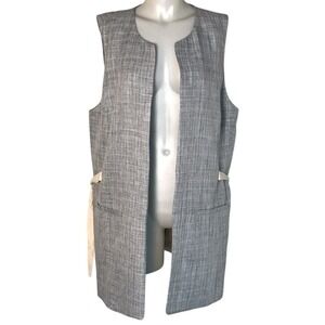 KENSIE BLUE & CREAM OVERSIZED BLACK VEST